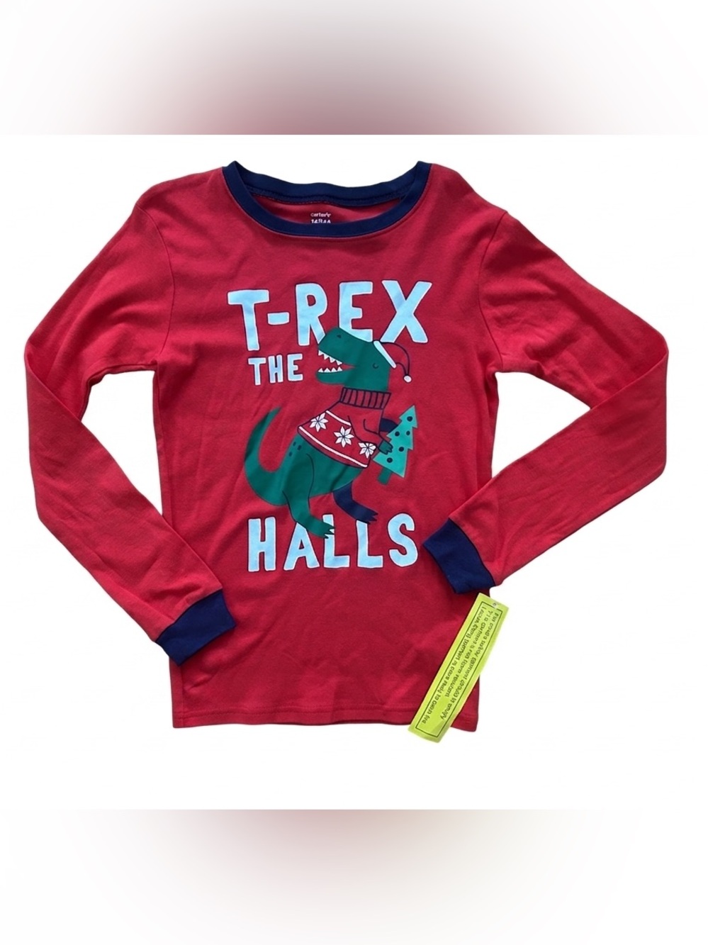 Carter's Boys Christmas Pajama Shirt "T-Rex The Halls" Red Dino Size 14 NWT - Picture 1 of 5